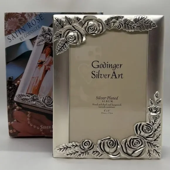 Godinger Silver Plated Photo Frame Album  3D Roses Vintage Floral Holds 100 4x6