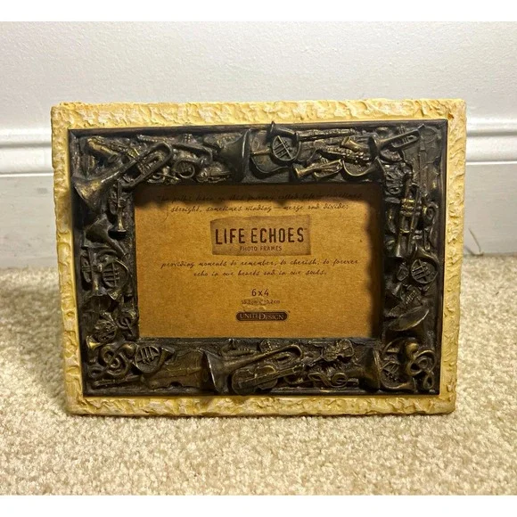 Life Echoes 4x6 Music 3D Pattern Textured Photo Frame Beige/Brown- Tabletop/Wall