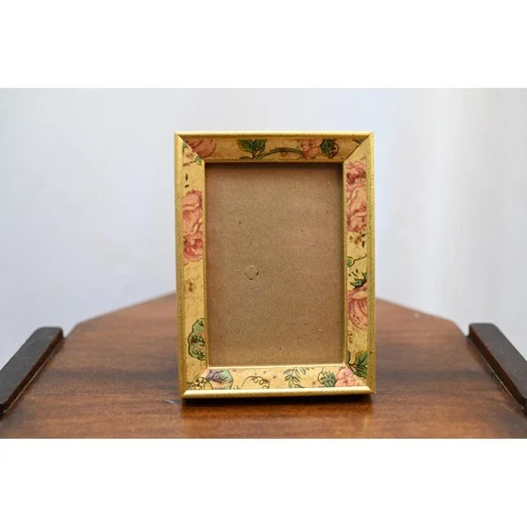 Vintage Floral Gold Picture Frame 3.5x5 Tabletop Decor Rose Pattern