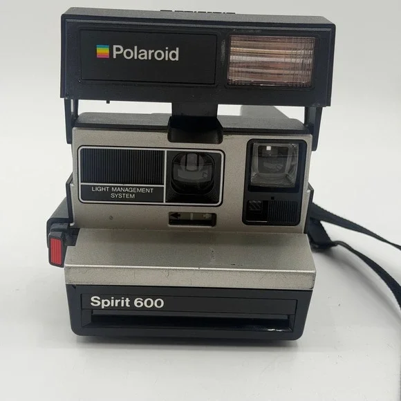 Polaroid Spirit 600 Vintage Instant Film Camera Black Silver Built-in Flash