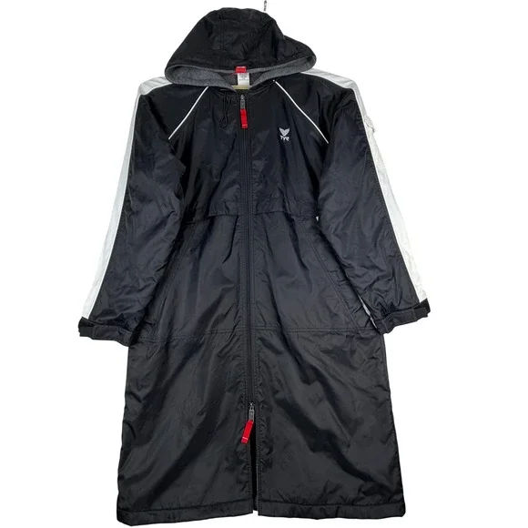 TYR Swim Parka Men Large (L) Black White Fleece Lined Hooded Warm Up Jacket