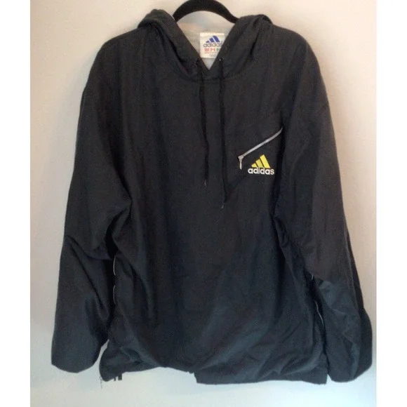 Vintage 90s Adidas Black Windbreaker‎ Jacket Hooded Men's Size XL