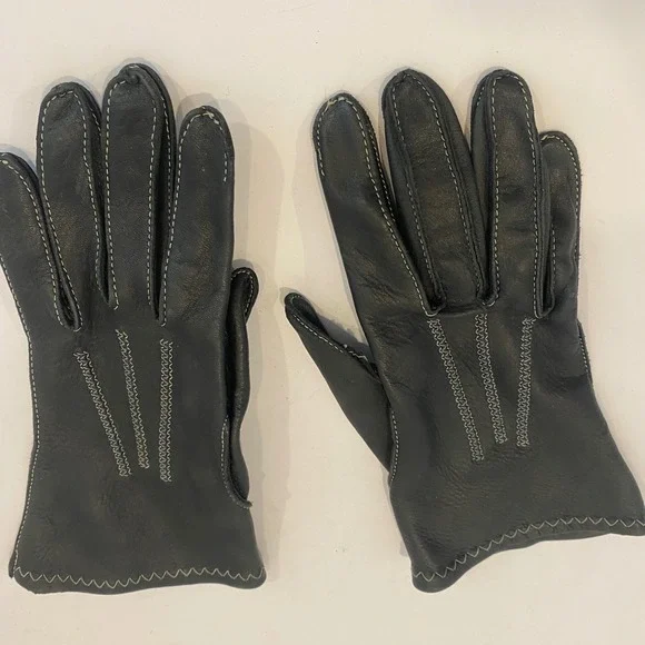 Taxidermy‎ Studios Deerskin Leather Gloves Womens 6.5 Contrast Stitch Cadet