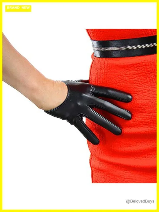 Faux Leather Half Palm Gloves for Women Vintage Dress