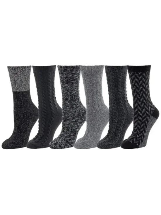 NWT Bearpaw Women's  Boot Socks 6-Pack Shoe Size 4-10 Black & Gray