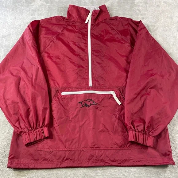 Vintage Arkansas Razorbacks Reebok Windbreaker Anorak Mens Medium Hooded NCAA