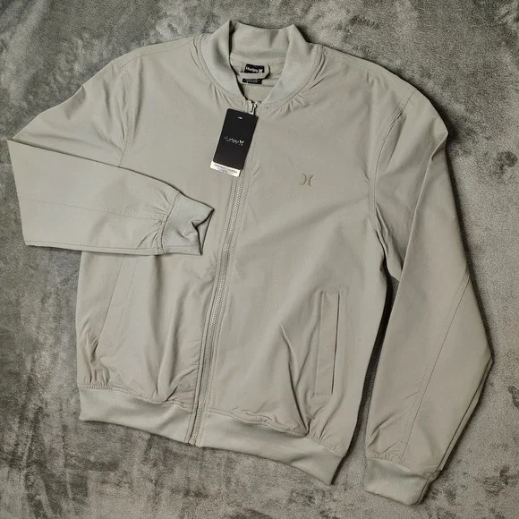 Hurley Exist Bomber Jacket Mens Small Sandstorm Tan Full Zip Stretch Performance
