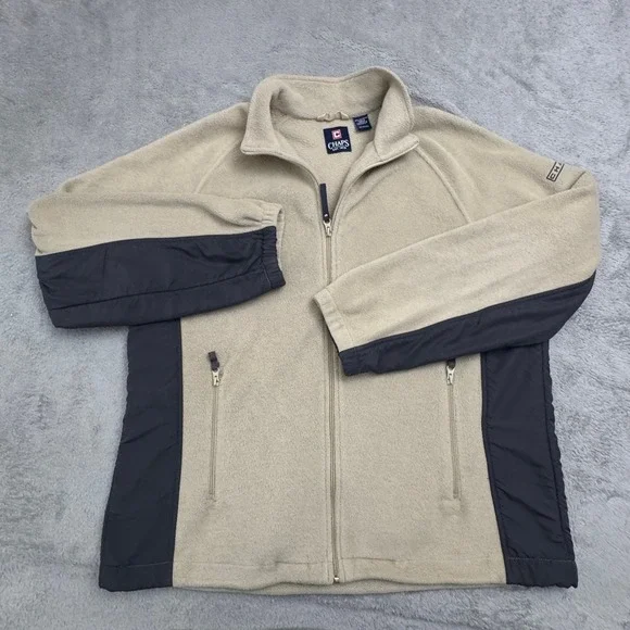 Chaps Men's Fleece Full Zip Long‎ Sleeve Size XL Beige and Grey Super Clean