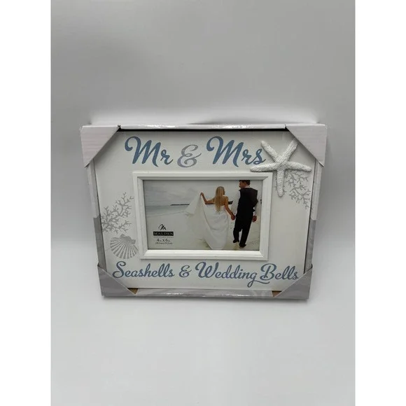 Malden Mr & Mrs Seashells & Wedding Bells Beach Wedding Photo Frame 4x6‎ White