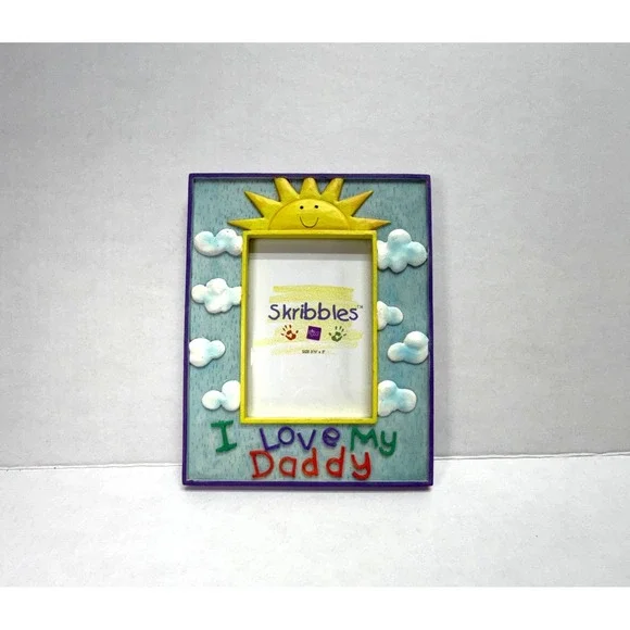 Vintage Skribbles I Love My Daddy Photo Frame Sun and Clouds Purple Border 3.5x5