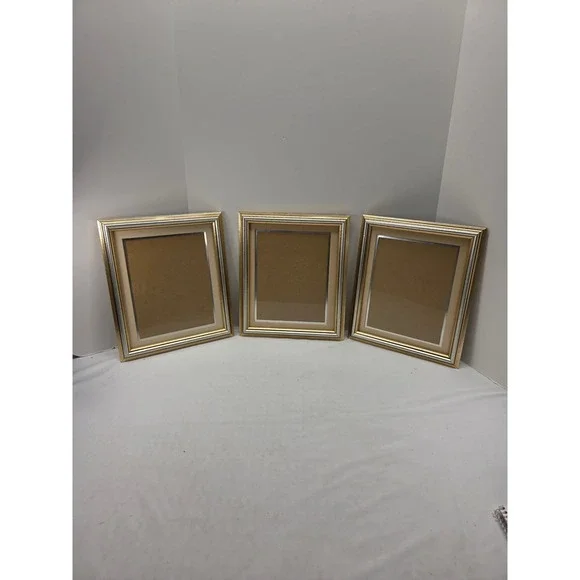 Lot of 3 Gold and Silver Metallic Picture Frames with Mats 8x10 Gallery Set