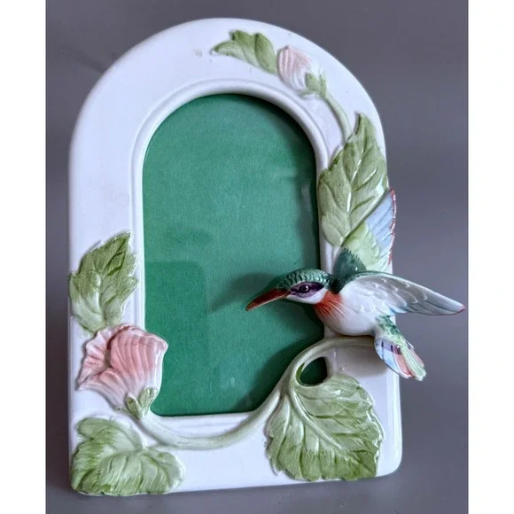 Fitz & Floyd Japan Ruby Throated Hummingbird Porcelain Picture Frame '87 Vintage