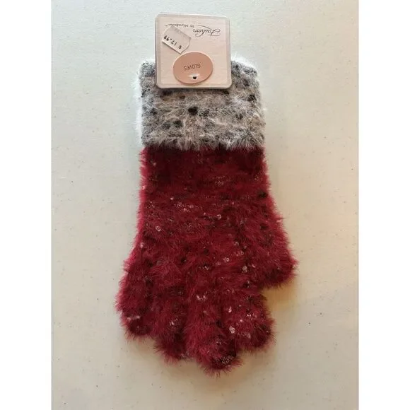 Women's NWT Fashion by Mirabeau Red Cuffed Gloves‎ 100% acrylic OSFM