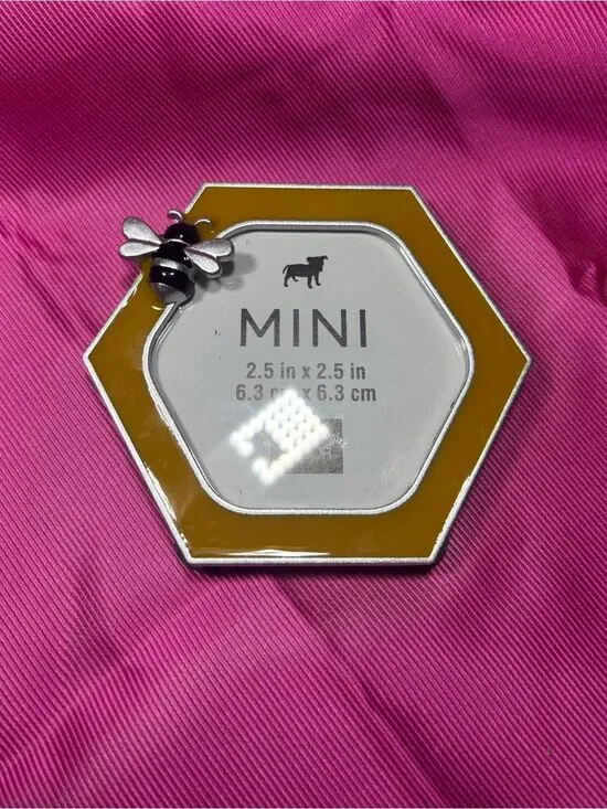New Hexagon Mini Frame with Bee Accent 2.5”x2.5” - Mustard Yellow