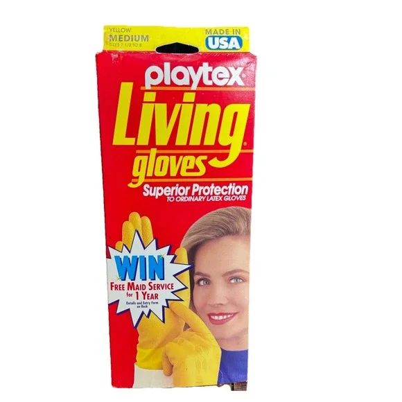 Vtg NOS Playtex Living Gloves Yellow‎ Size Medium Long Cuff Cotton Lined USA NEW