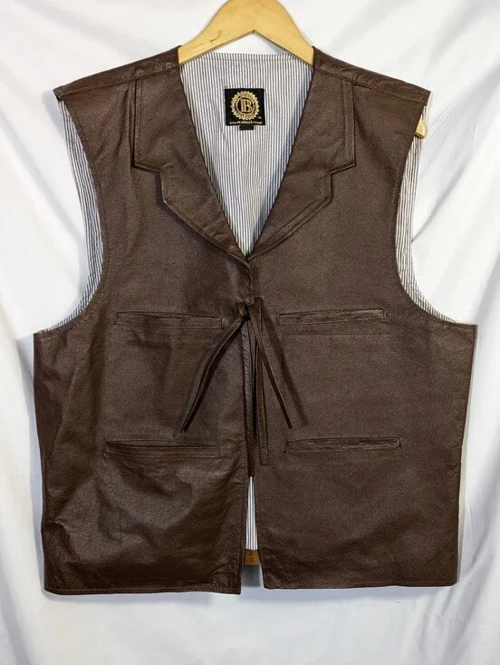 BRADFORD EXCHANGE Men's Brown Leather John Wayne Vest Western The Duke‎ Ranch XL