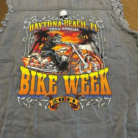 2011 Daytona Beach‎ Bike Week Denim Jean Cutoff Motorcycle Vest Shirt XL