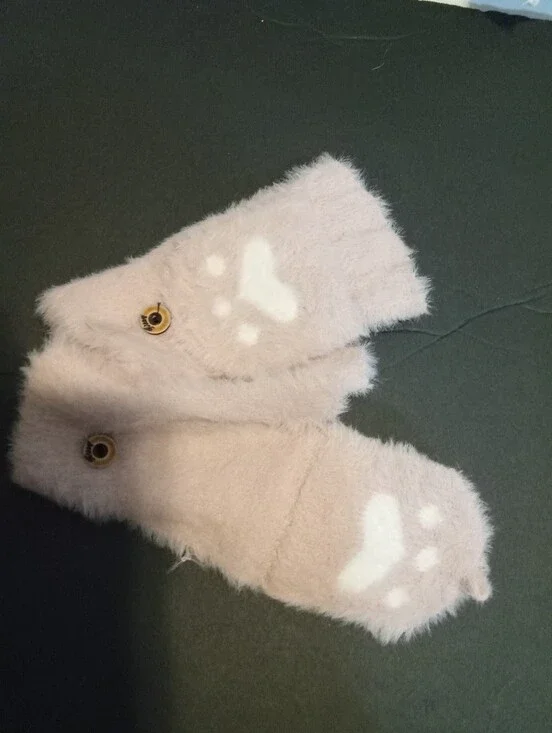 Cat Paw Soft Fuzzy Lined Flip Up/Down Fingerless Mitten/Gloves