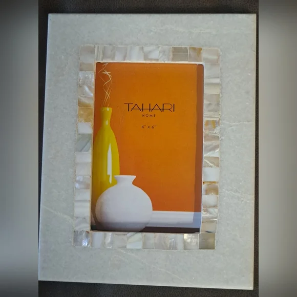 Tahari Home Picture Marble  Frame Mother of Pearl Inlay Photo Frame 4x6 Photo