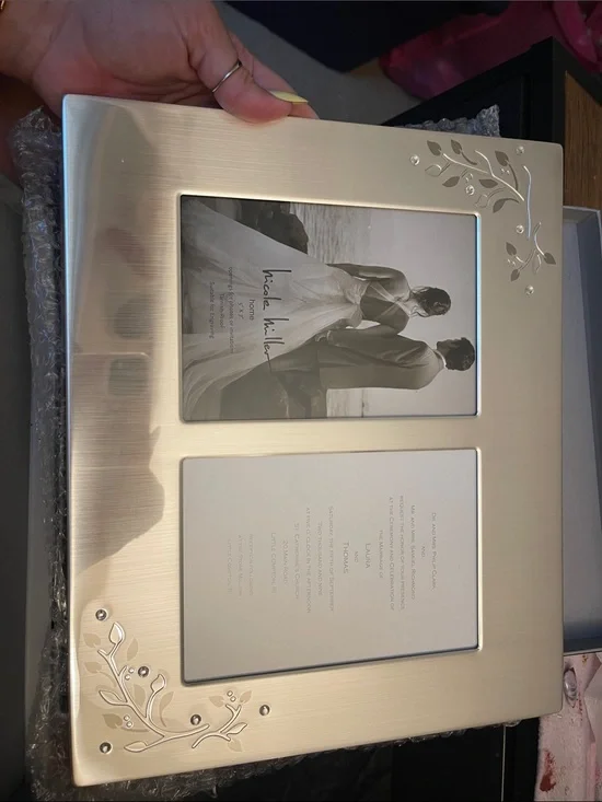 Silver Double Photo Frame with Floral Accent