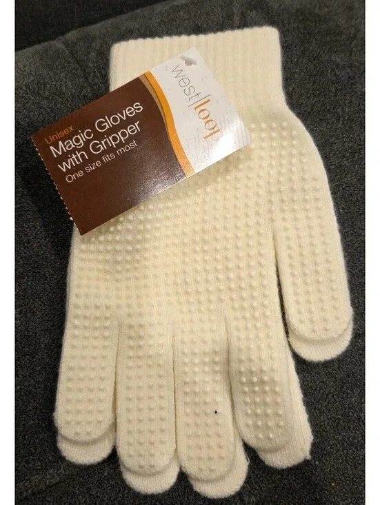 West Loop Ladies Knit Magic Gloves With Grippers One Size Fits Most Cream