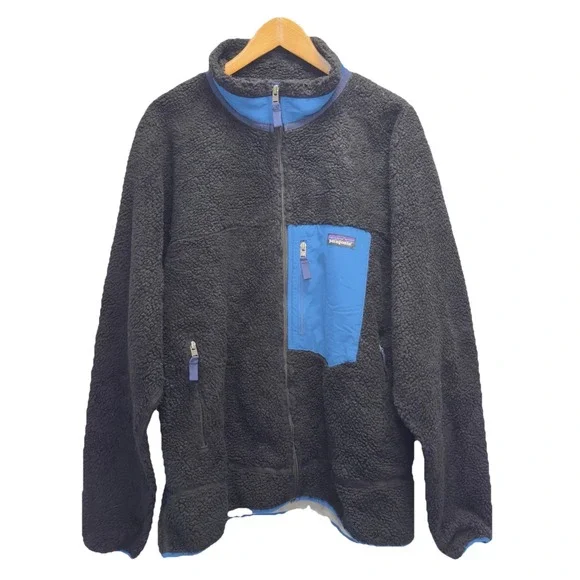 Patagonia Men's XXL Classic Retro-X Deep‎ Pile Fleece Black/Blue Gorp Zip Jacket