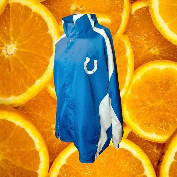 Reebok Indianapolis Colts NFL On Field Windbreaker Jacket Mens XL Blue White Zip