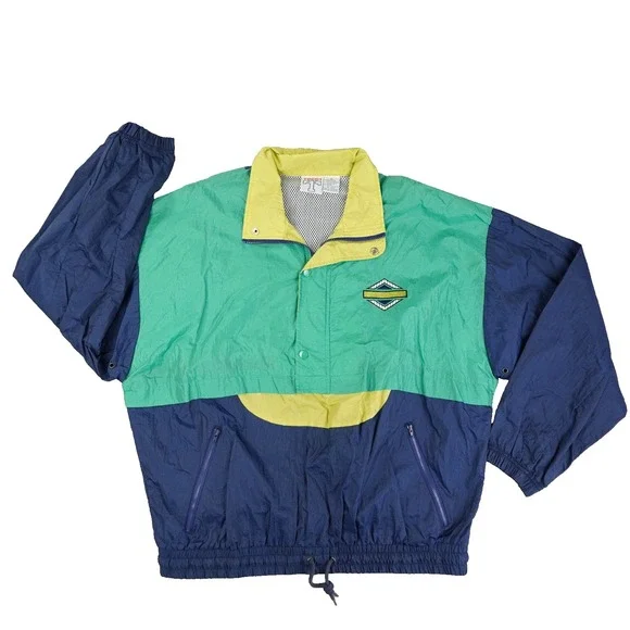 Todd‎ 1 Vintage Colorblock Windbreaker Track Jacket Men's XL Blue Green Pullover
