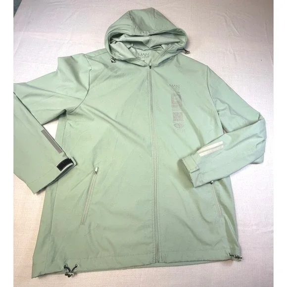 BoohooMAN Active Mint Green Lightweight Hooded‎ Jacket XL Limited Edition