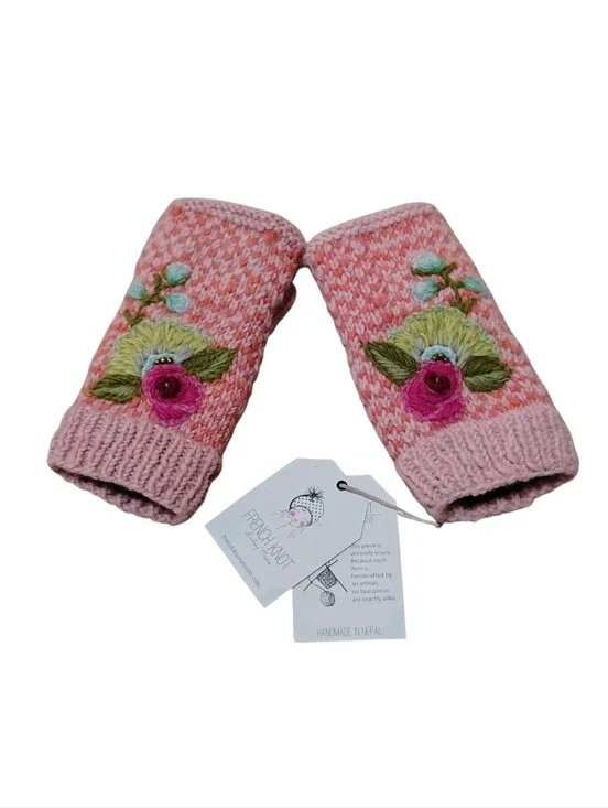 NWT FRENCH KNOT FINGERLESS GLOVES FLEECE LINED MADE IN NEPAL