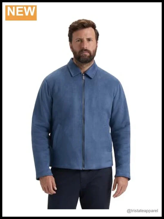 Men's Suede Aviator Jacket with Zipper & Logo Patch