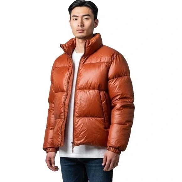 Abercrombie & Fitch Mens Relaxed Primaloft‎ Puffer Jacket Orange Rust Small S