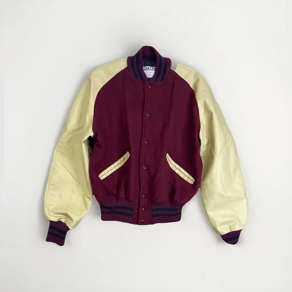 Vintage DeLONG Varsity Jacket Men Large Made In USA Wool‎ Leather Bomber