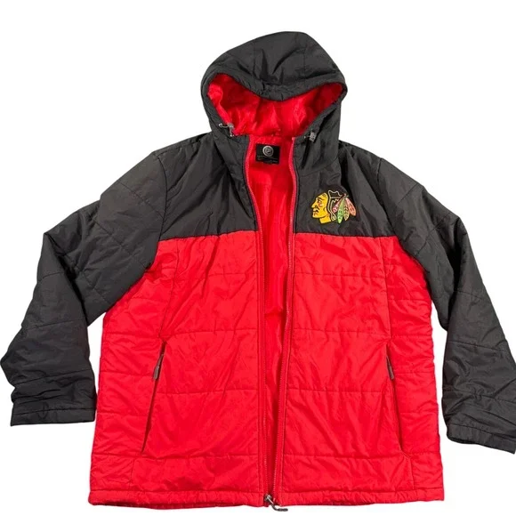 G-III‎ Sports Chicago Blackhawks NHL Jacket Mens XL Red Black Hooded Puffer