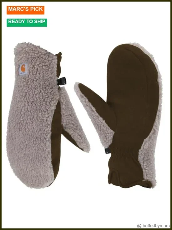 Women's Sherpa Fleece Mittens with Suede Palm, Warm Winter Gloves