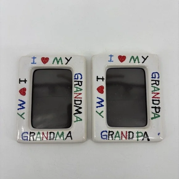 Vtg Fetco 90s I Love My Grandma Grandpa Ceramic Picture Frame Magnet Crayon 2x3