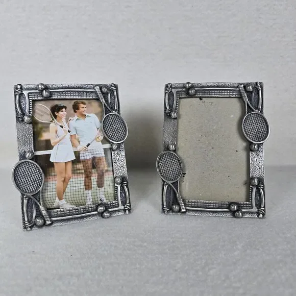 Set Of 2 Pewter Metal Tennis Racket Balls Photo Frame For 5x3.5 Picture