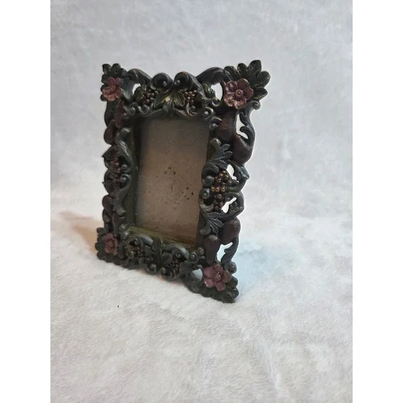 Ornate Grape Vine Floral 4x6 Picture Frame Vintage Style Bronze Green Burgundy