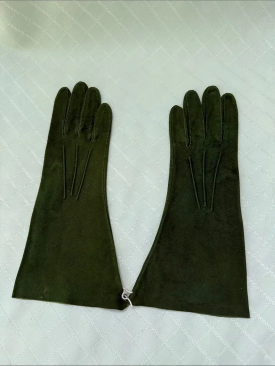 New Vintage Moss Dark Olive Long Suede Gloves