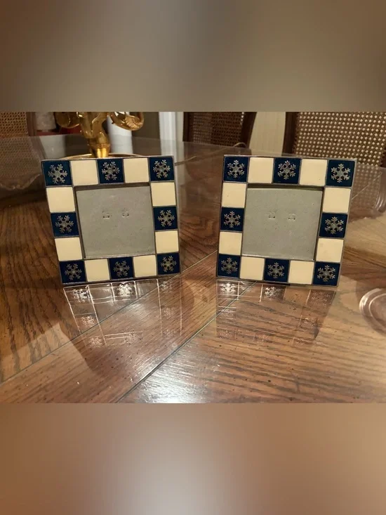 WINTERTIME DECOR Blue and Cream Snowflake Ceramic Frames