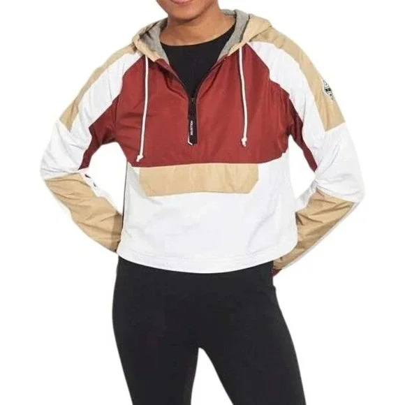 Hollister Tan Maroon Colorblock Half‎ Zip Windbreaker Jacket size XS