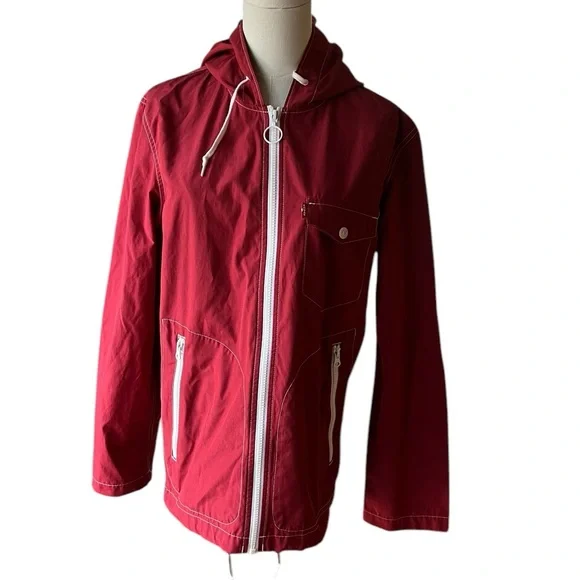 Levi's Jacket Coat Red Nylon Hooded Windbreaker Size‎ Small