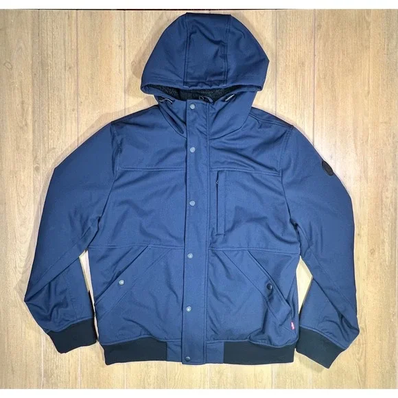 Levi Strauss Mens Navy Blue‎ Sherpa Lined Hooded Softshell Bomber Jacket L