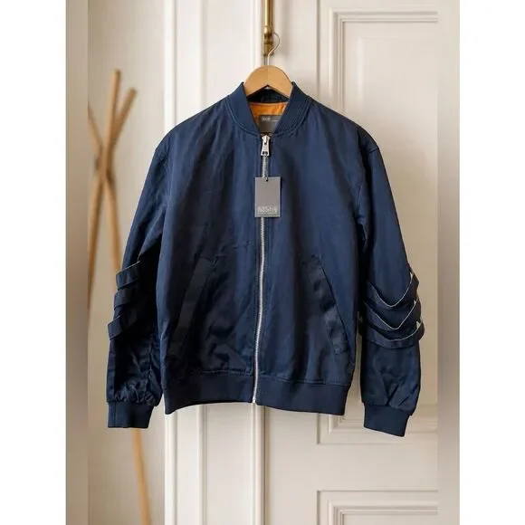 NAVY WITH ORANGE LINING ASOS BOMBER JACKET SIZE SMALL NWT