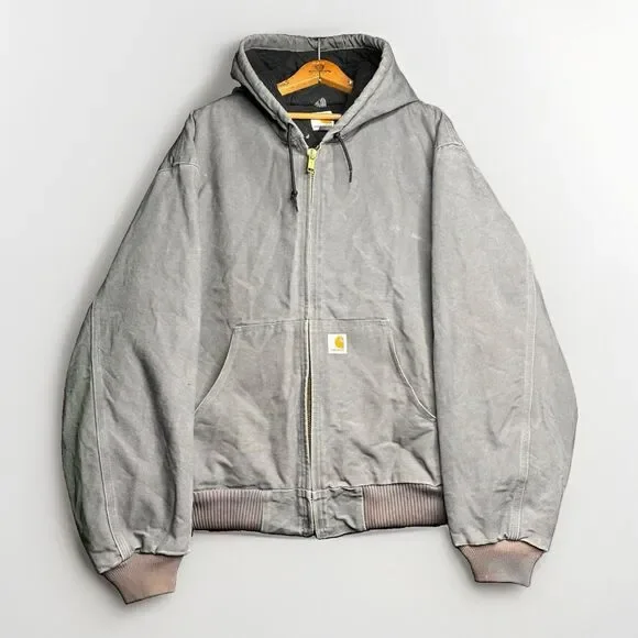 Vintage Carhartt Jacket Mens 2XL Gray Canvas Quilted Insulated J140-GVL Made USA