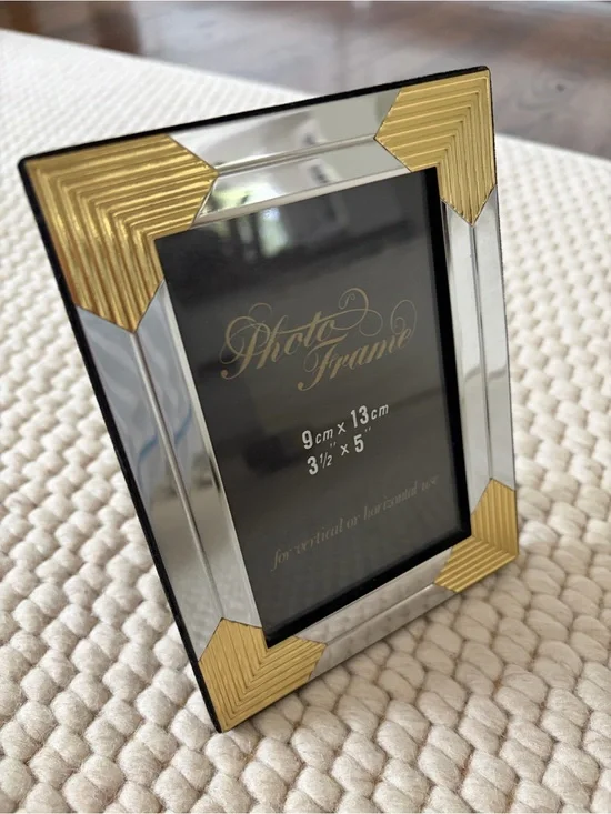 Vntage Art Deco Style Silver Tone with Gold Corners  3-1/2 x 5 Picture Frame