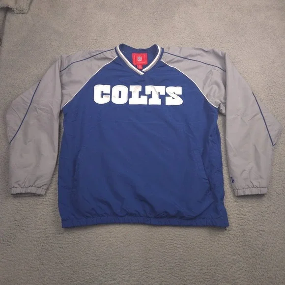 NFL Colts Pullover Jacket Mens‎ Large Blue Gray Lined V Neck Windbreaker Vintage