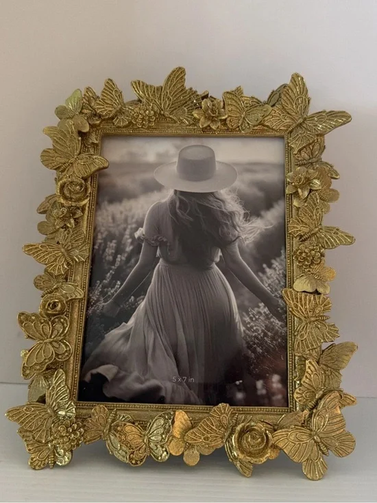 Bloom Gold Metallic Photo Frame Butterflies 5X7 Vertical Tabletop New
