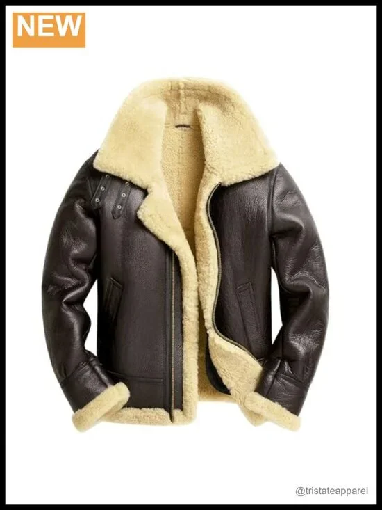 Men's B3 Bomber Jacket Genuine Leather Sheepskin Aviator Pilot Coat