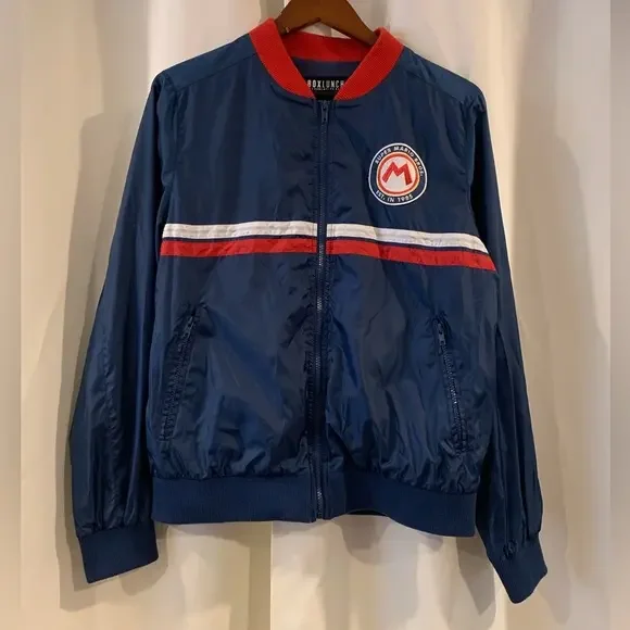 Nintendo Super‎ Mario Bros Jacket Windbreaker Size Small Box Lunch Blue 2018